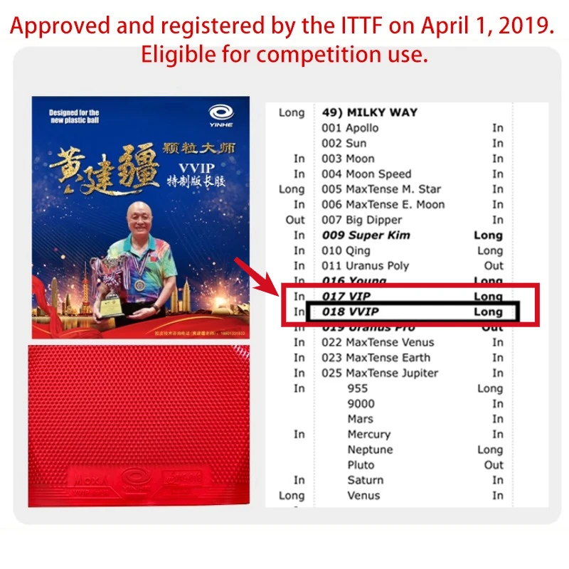 YINHE VVIP マステロングピンプ テーブルテニスラバ - Table Tennis Association のレビューと価格